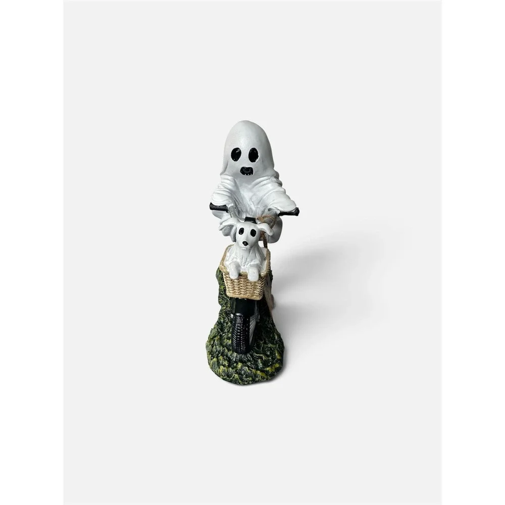 Goblin & Ghoul Halloween Ghost Riding Bicycle with Ghost Dog Figurine Decor